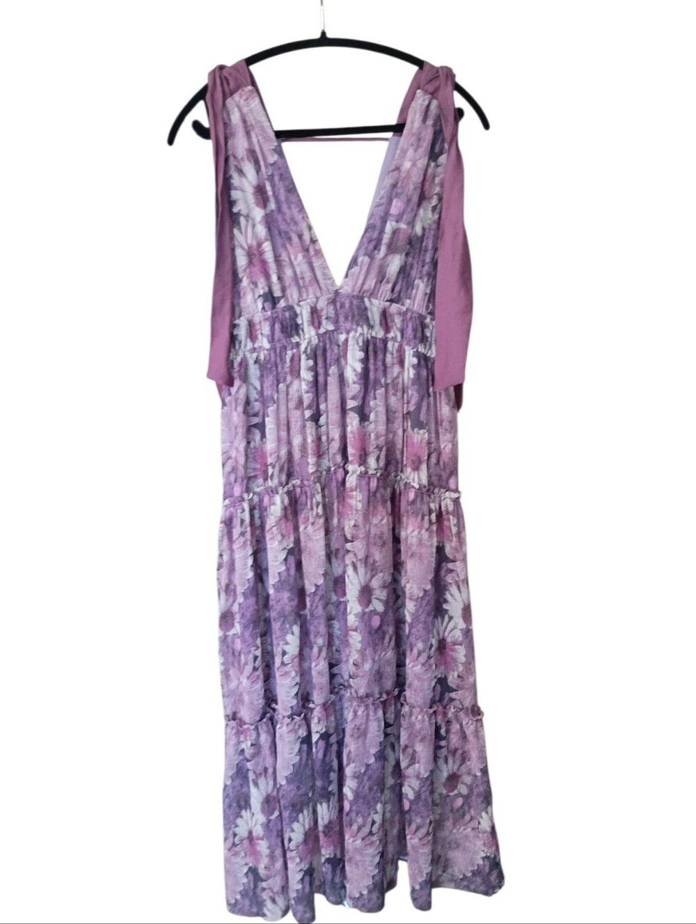 Storia Deep V Neck Purple Floral Dress Size M